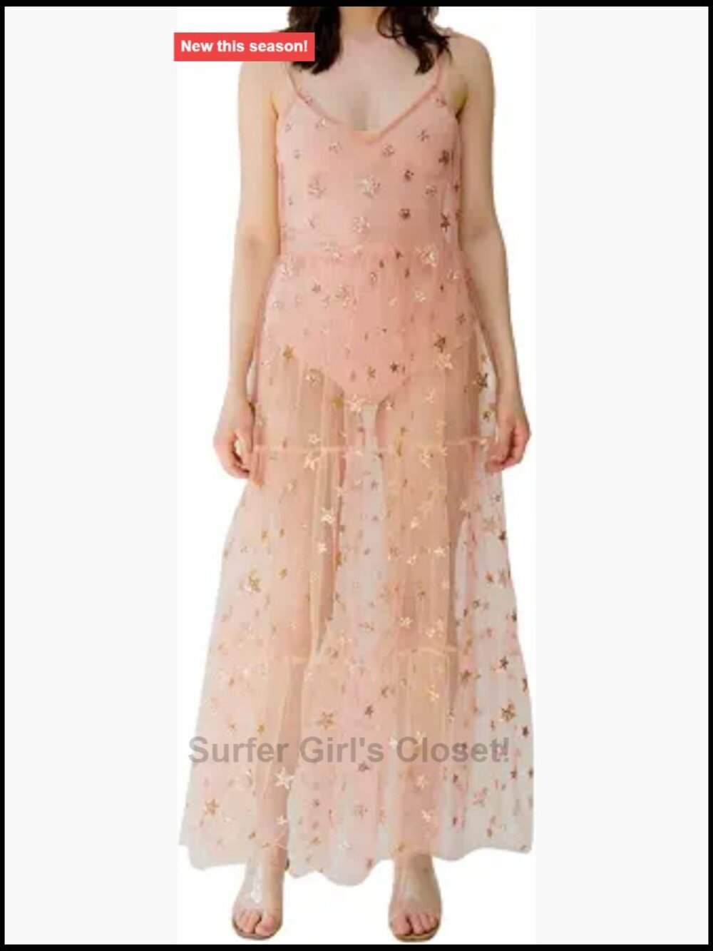 Sequin Star Tulle Maxi Dress Sheer Cover Up